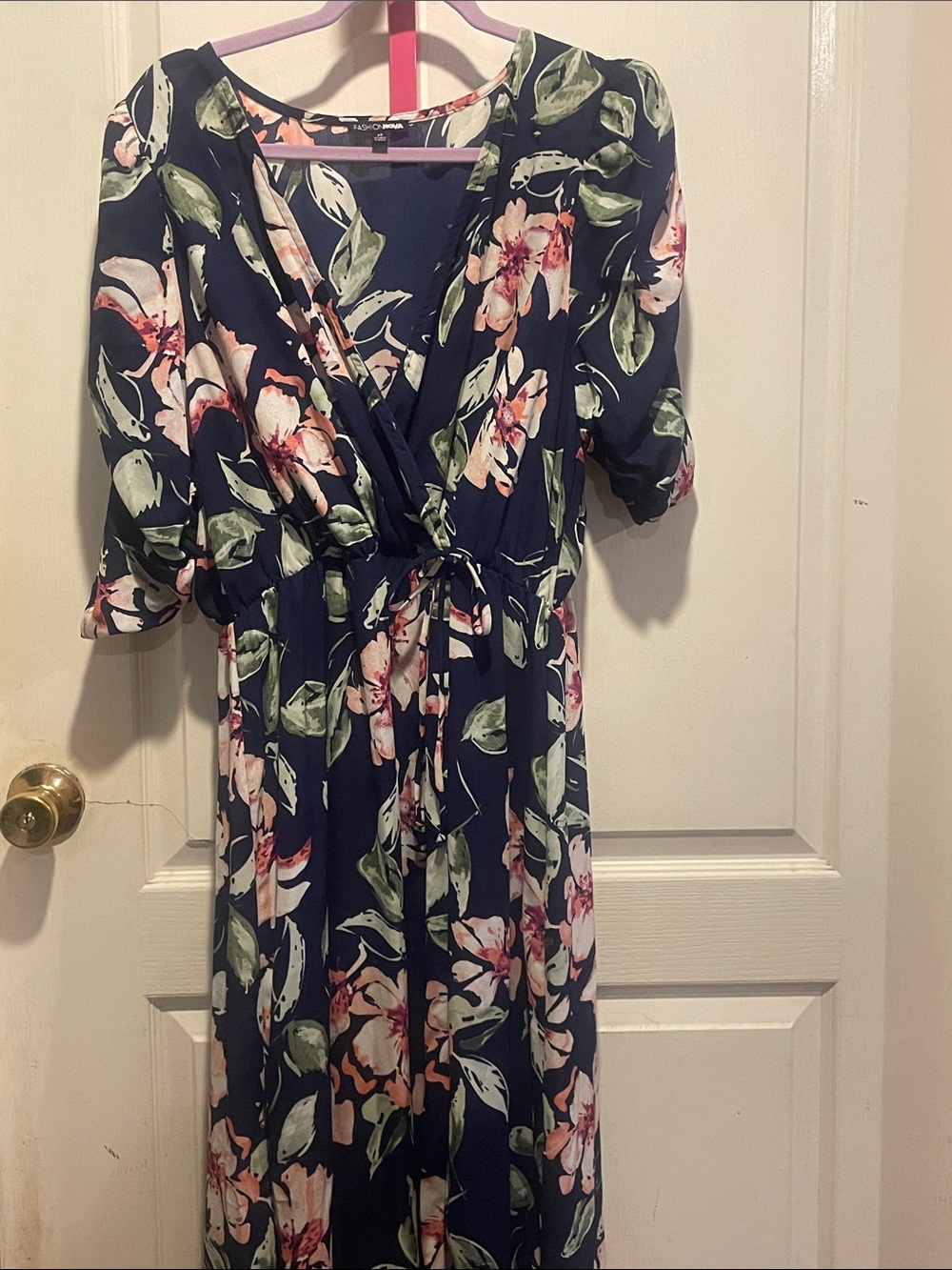 Fashion Nova Navy Floral Wrap Maxi Dress